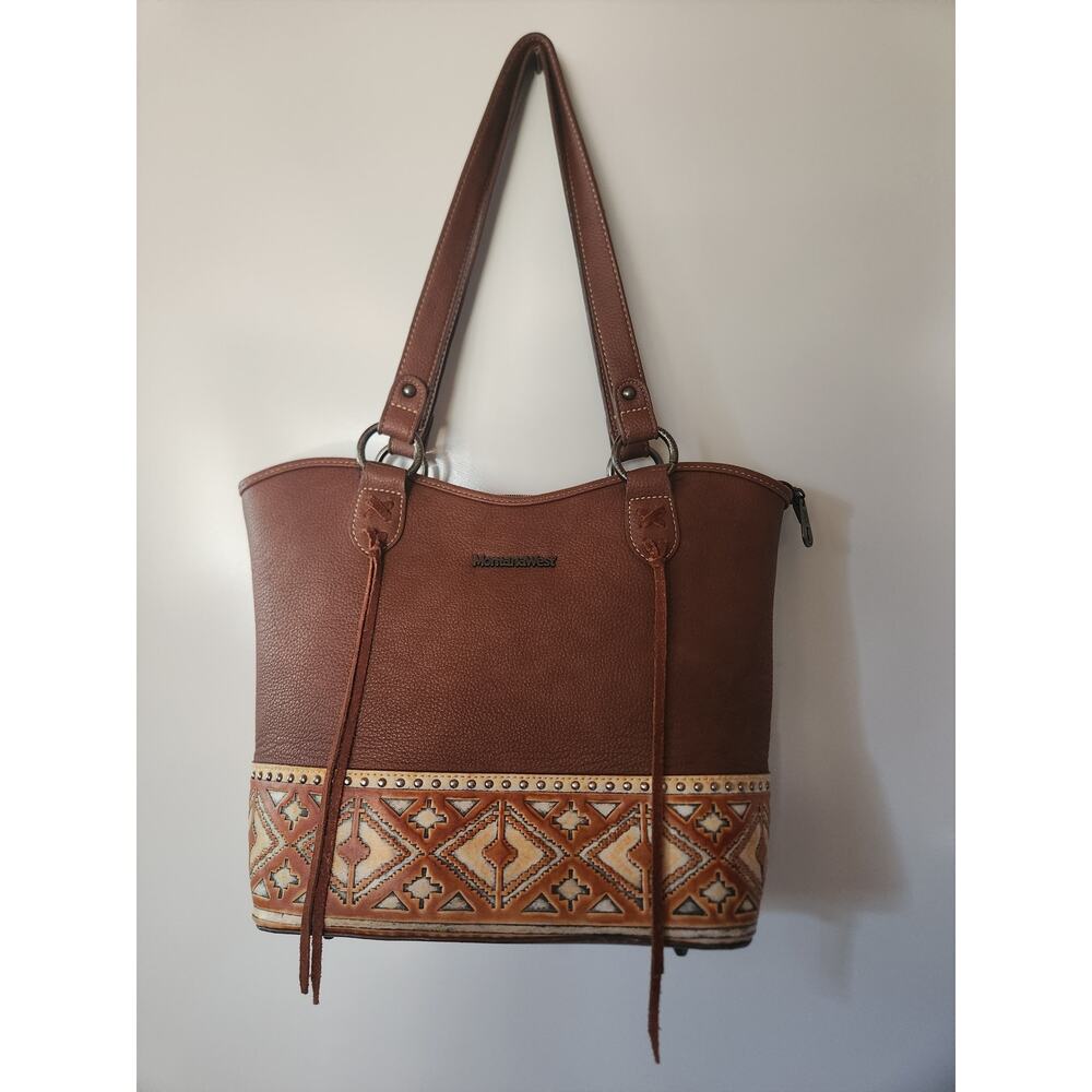 Montana West Brown Concealed Carry Handgun Large Aztec Studs Tote Handbag